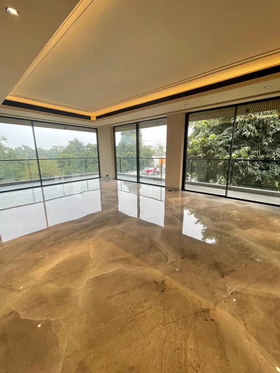 Lounge with walnut marble floor